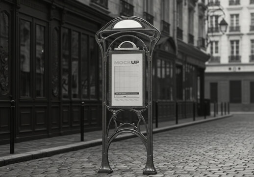 Vertical Art Nouveau Sign on the Street Mockup