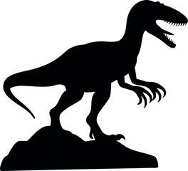 Black Silhouette of Dinosaur on a Rock, Open Mouth, Sharp Teeth, Cretaceous Predator