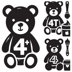 Obraz premium Cute Cartoon Teddy Bear with Number 4 and Magic Wand for Kids Birthday or Preschool Design 