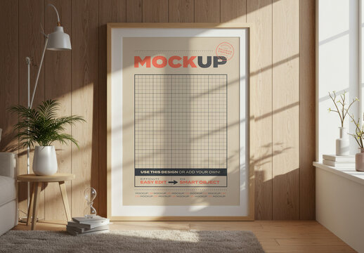 Vertical Frame Poster on Sunny Living Room Mockup