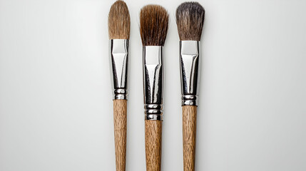 Fototapeta premium Three Paintbrushes In Different Shades On White Background