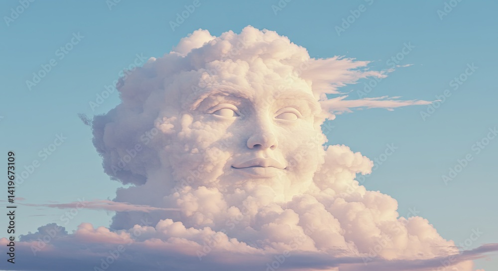 Poster a cloud with a face on it