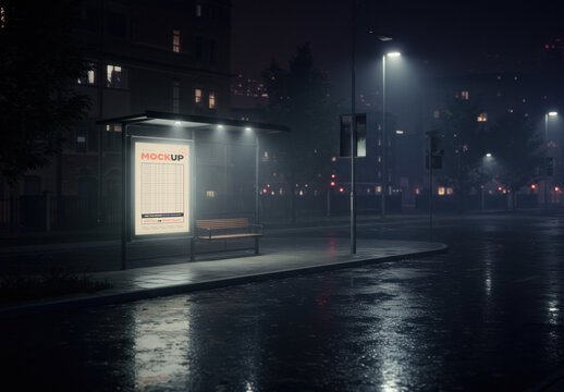 Vertical Minimal Billboard on Bus Stop Mockup
