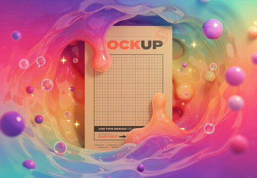 Vertical Page Between Colorful Slime Mockup