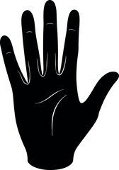Open Hand Silhouette Isolated, Fingers Extended, Palm Facing Forward, Flat Design, Black Shape