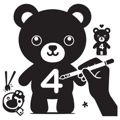 Cute Cartoon Teddy Bear with Number 4 and Magic Wand for Kids Birthday or Preschool Design	
