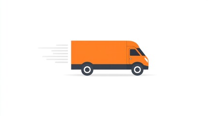 Orange delivery truck, fast shipping, white background