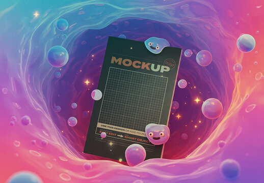 Vertical Page Poster Inside Colorful Slime Mockup