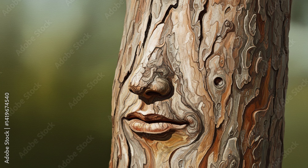 Poster a tree stump with a face carved into it