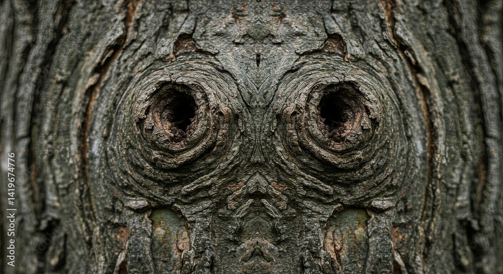 Poster The image is of a tree trunk with two holes in it