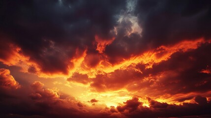 Fototapeta premium Fiery Sunset Sky with Dramatic Clouds