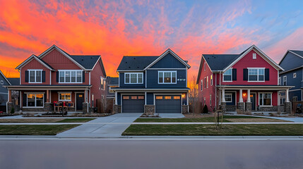 Colorful Houses Row At Sunset