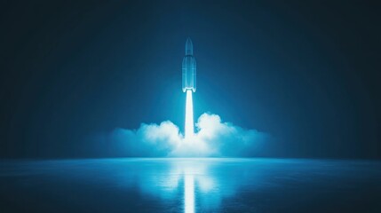 Rocket Launching in a Futuristic Blue Environment