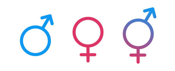 Gender symbols icons. Male Symbol, Female Symbol, Intersex, Gender Equality icons. Design. Sexual orientation. Sex symbol icon.