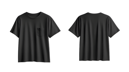 Black short-sleeve t-shirt displayed from front and back, showcasing design, suitable for casual wear or fashion photography