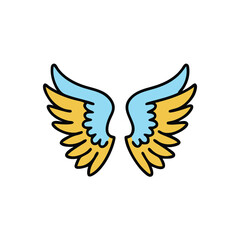 wide feathered wings soft arch on white background