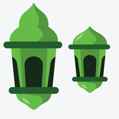 Vector illustration of a pair of lantern shapes with different shapes of green color.