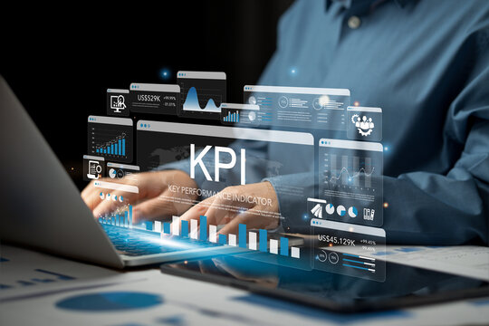 Key Performance Indicators KPI concept with icons of strategy, objectives, performance, optimization to measure performance against planned targets and achieve the right success for the business.