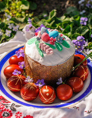 easter cake and easter eggs