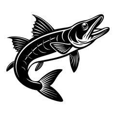 Download Pike Fish And  Silhouette Vector Illustration Eps File For Design.