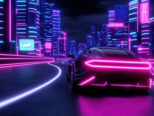 Fototapeta premium Futuristic city night drive