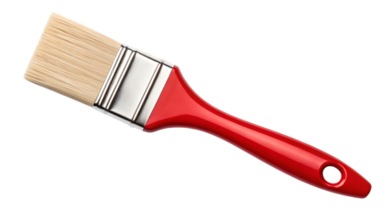 paintbrush red handle white bristles isolated on transparent background.