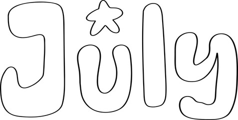 July Letters with Flag Pattern Doodle Outline