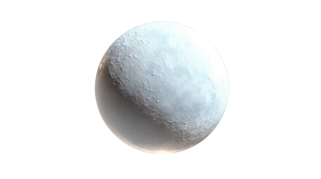 Celestial Body: A detailed visualization of a remote celestial body, likely a planet or moon, rendered with soft, diffused lighting.