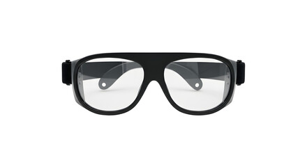 Modern black glasses with clear lenses displayed against a minimalistic background, ideal for fashion or eyewear advertisements