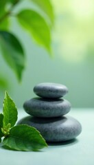 Obraz premium Soothing herbal compress beside smooth, grey massage stones , herbal, calm, texture