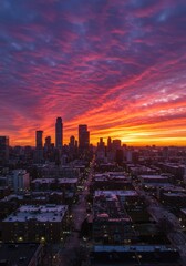 Fototapeta premium Vibrant City Skyline at Sunset with Dramatic Colors