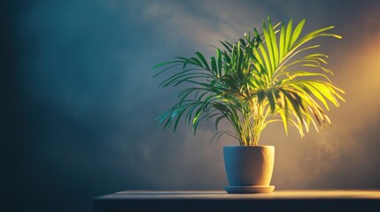 Obraz premium A tropical plant sitting on a desk with soft light illuminating the plant's unique texture.