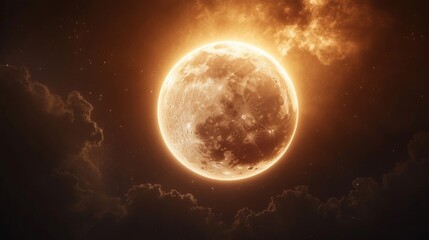 Obraz premium Fiery Orange Full Moon in a Dark Night Sky