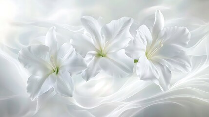 Obraz premium Elegant White Lily Flowers on Soft Ethereal Background for Peaceful Nature Inspired Decor