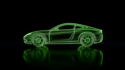 Naklejka premium Green Illuminated Car Silhouette Design On Black Background
