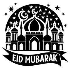 Fototapeta premium Download Eid Mubarak And Silhouette Vector Illustration Svg File For Design.