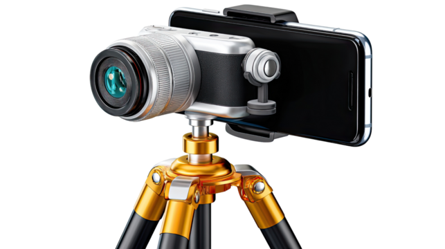 Capture the Moment: Modern camera with smartphone setup ready to capture high-definition images. The convergence of technology enhances photography in every way.
