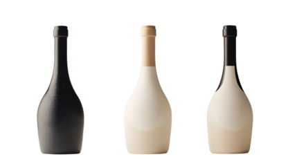 Three elegantly designed minimalist bottles in varying colors displayed against a clean background, showcasing modern aesthetics