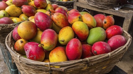 A basket overflowing with ripe mangoes re-4 - colors nature product