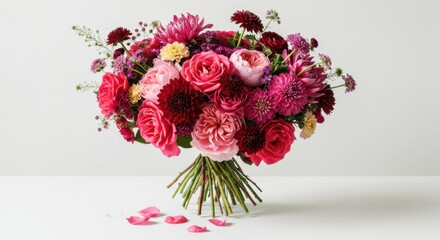 Vibrant Pink and Red Flower Bouquet on White Background