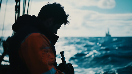 A male offshore worker calibrating drilling tools on the rig. Featuring technical precision and skill