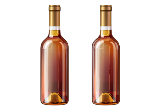 Two wine bottle icons isolated on a transparent background.