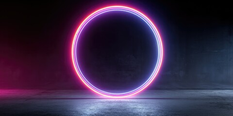 Neon Circle: Glowing Pink and Purple Ring in Dark Setting