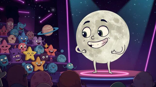Animated Moon and Stars in Outer Space