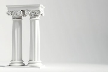 Obraz premium Elegant Roman column detail against stark white backdrop, stone, classical architecture, roman column