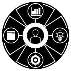 A vibrant vector info graphic featuring a circular layout representing five distinct silhouette