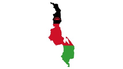 Malawi national flag isolated on white background. Officially the Republic of Malawi, is a landlocked country in Southeastern Africa.