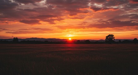 Obraz premium Vibrant Sunset Over a Field