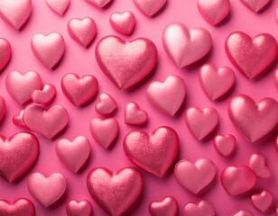 Fototapeta premium 光沢感のあるピンクのハート模様の背景