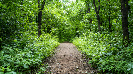 Obraz premium Scenic Forest Path With Lush Green Vegetation